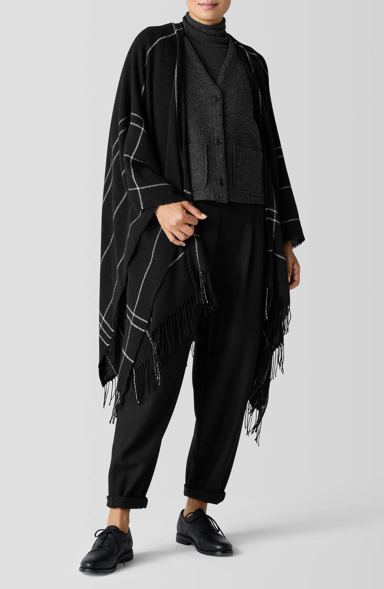 Eileen Fisher Serape Open Front Plaid Wool Blend Wrap | Nordstromrack | Nordstrom Rack