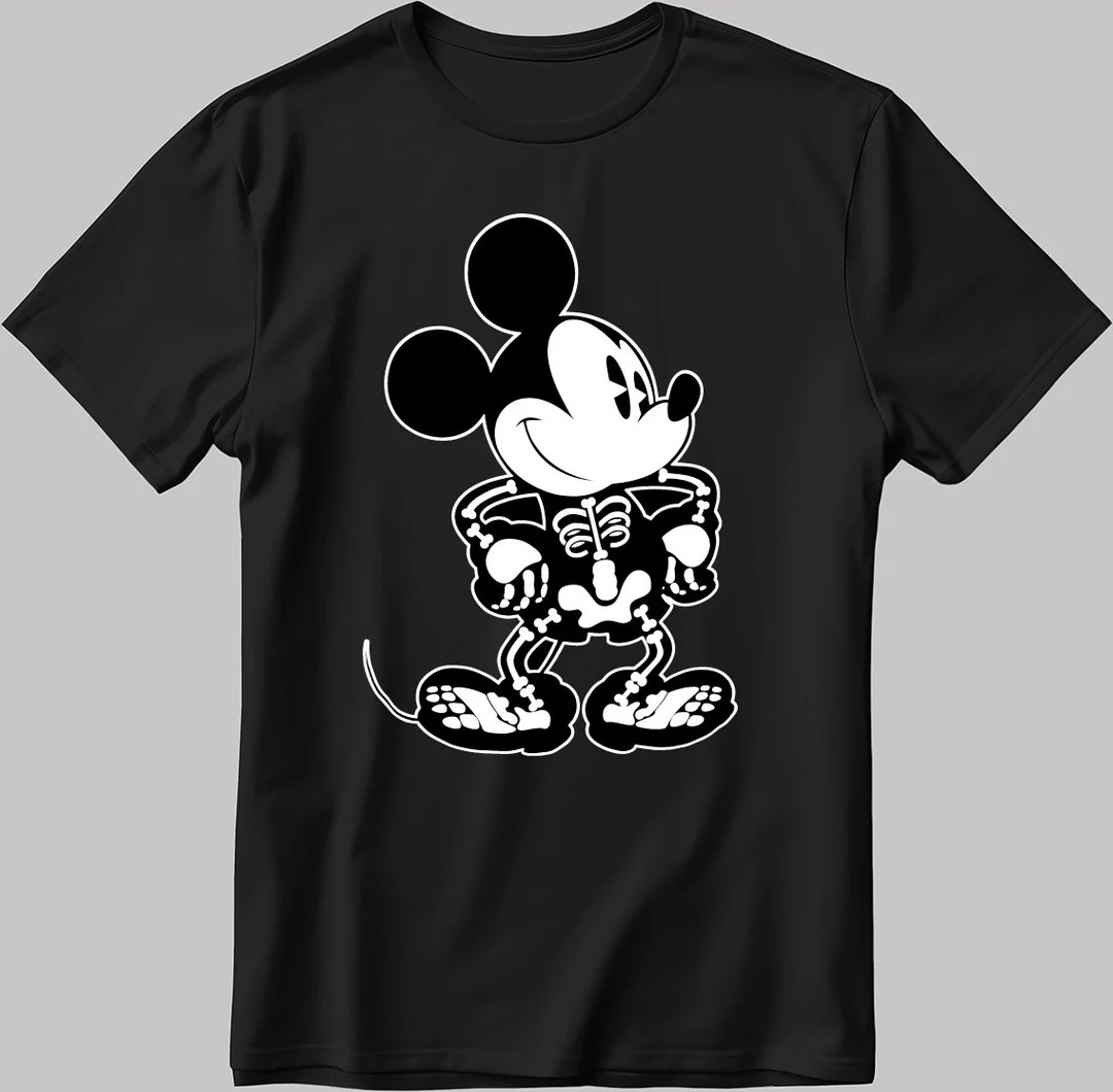 Mickey Mouse Skeleton Short Sleeve White-black Men's / Women's T Shirt N121 - Etsy | Etsy (US)