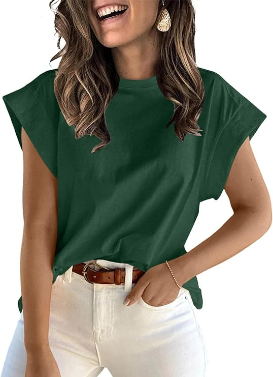ZDC Women's Cap Sleeve Tank Tops Summer Crew Neck T Shirts Basic Loose Fit Solid Tee | Amazon (US)