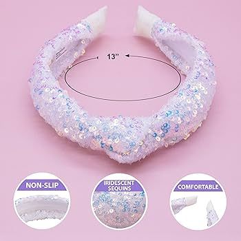 FROG SAC Sequin Knot Headband for Girls, White Knotted Hair Bands Accessories for Kids, Sparkly I... | Amazon (US)