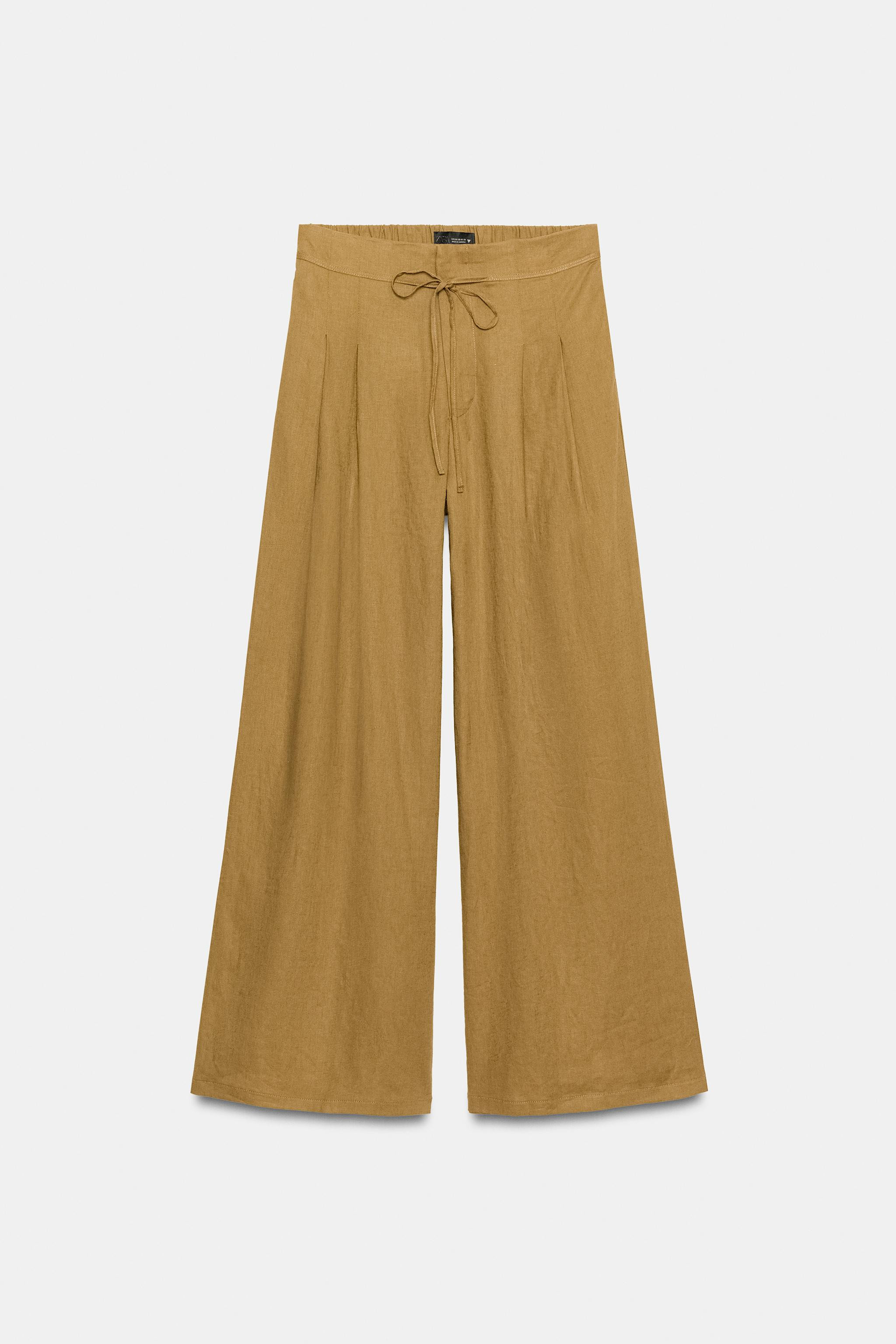 WIDE LEG PLEATED LINEN PANTS | Zara US