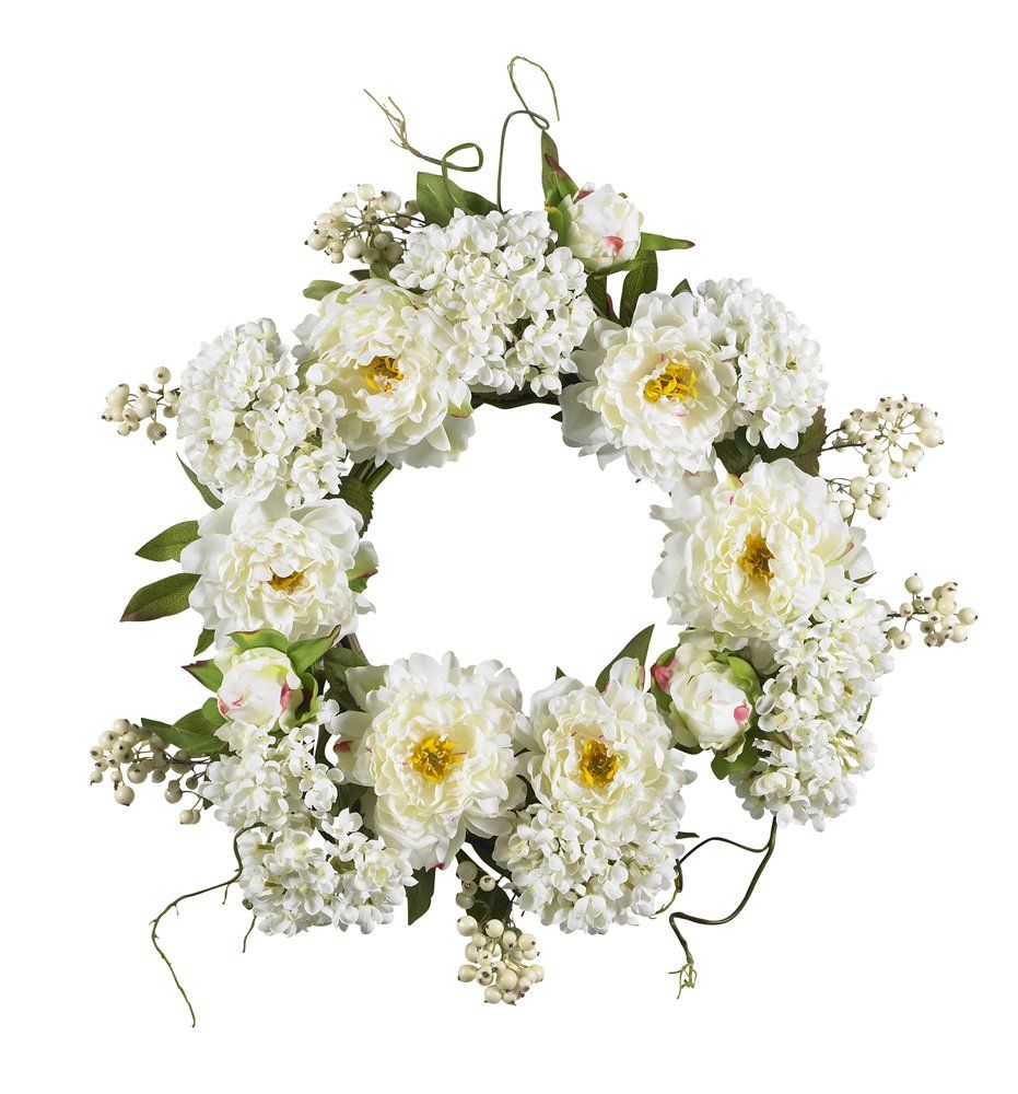 Nearly Natural 4690 Peony Hydrangea Wreath, 20-Inch, White | Amazon (US)