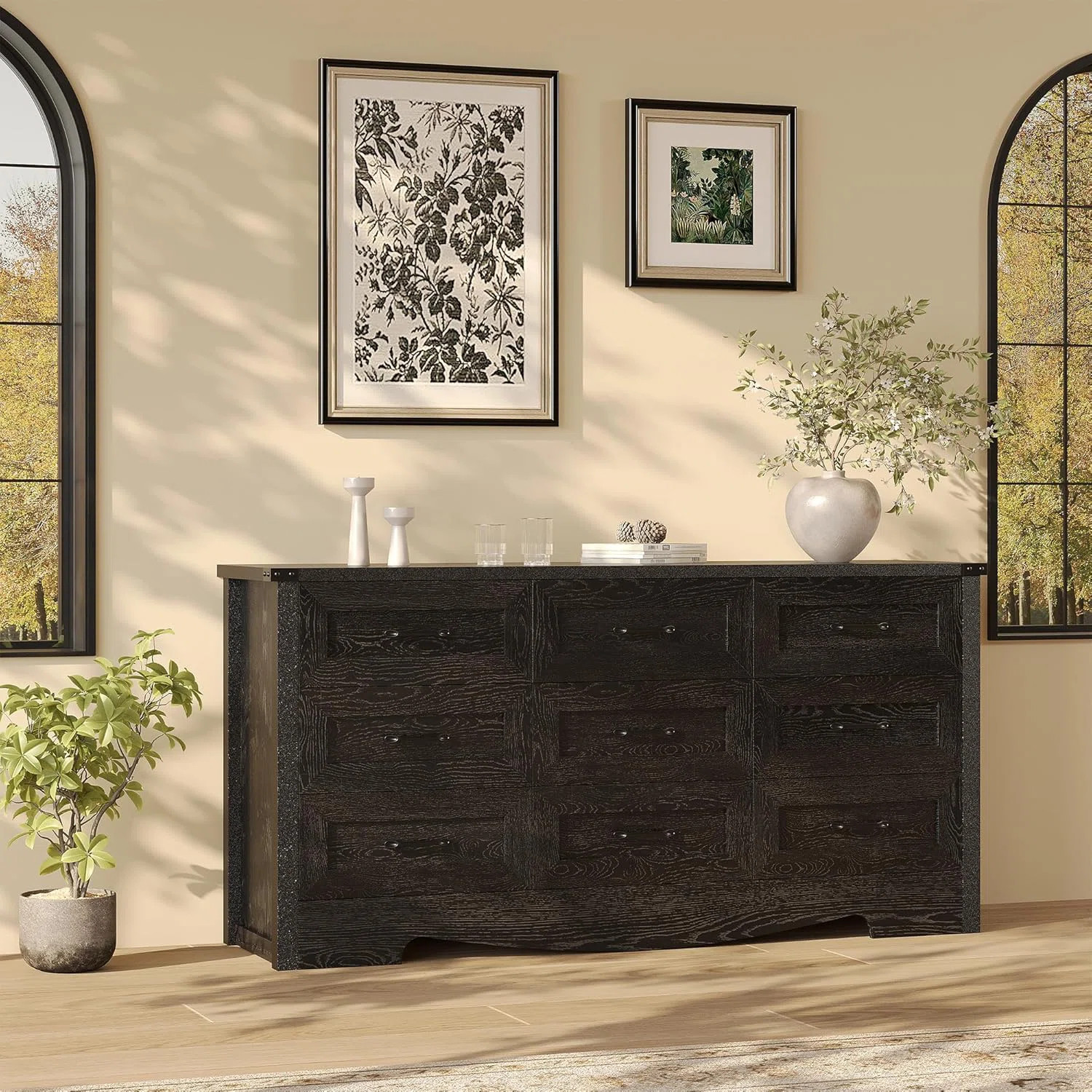 59" Wide Farmhouse 9-Drawer Dresser, Wooden Storage Cabinet with Anti-Tip Kit for Bedroom, Living Room & Home Office | Wayfair North America