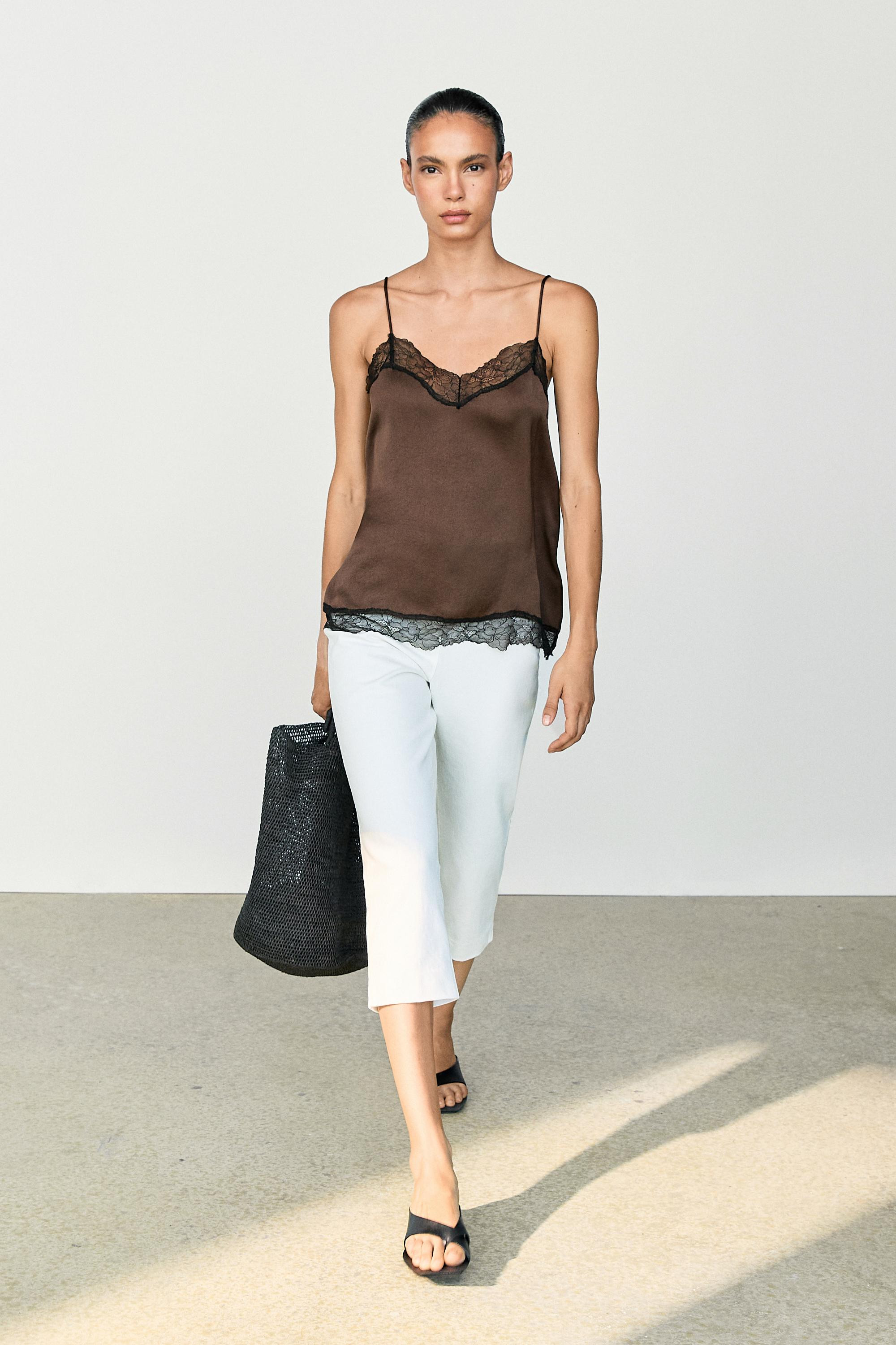 Top in Lingerie-Optik mit Kontrastspitze | Massimo Dutti DE