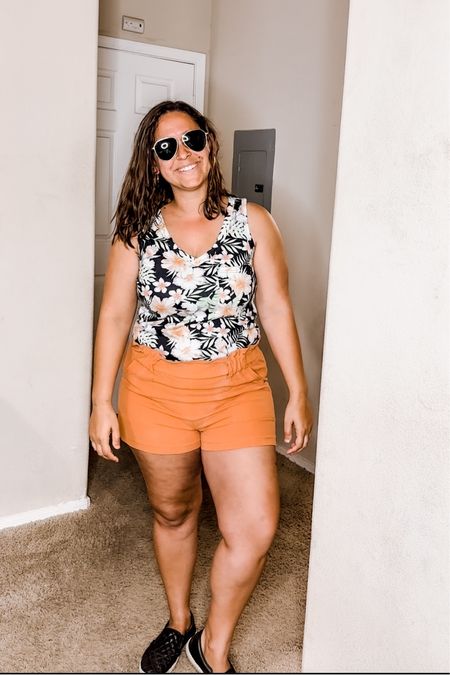 Tropical tank top with orange shorts. Super comfy and cute look for the beach and for summer!

#LTKfindsunder50 #LTKmidsize #LTKtravel