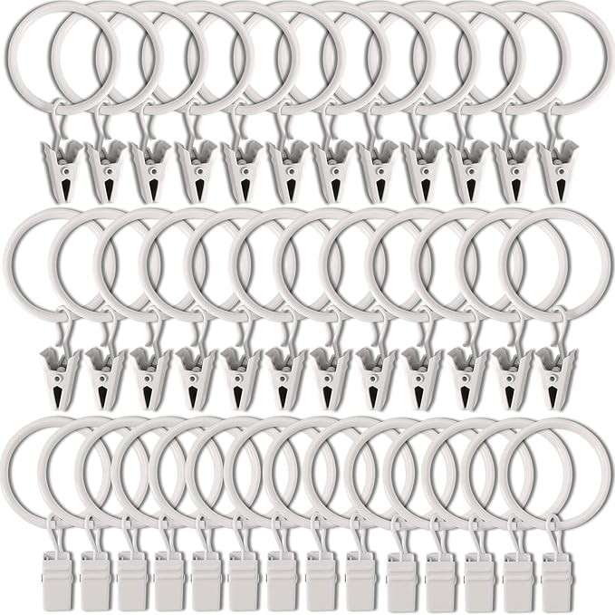 WeeksEight 40 Pack White Curtain Rings with Clips, Curtain Hooks Hangers Clip Rings for Hanging D... | Amazon (US)