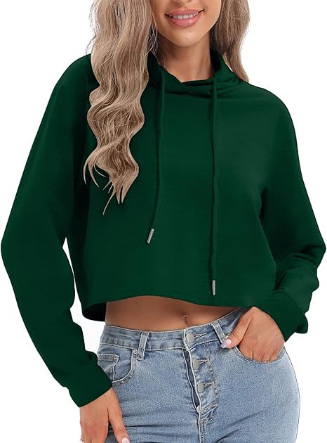 milanpavilion Women's Drawstring Cropped Hoodie Casual Plain Hoodies for Women Workout Crop Tops ... | Amazon (US)