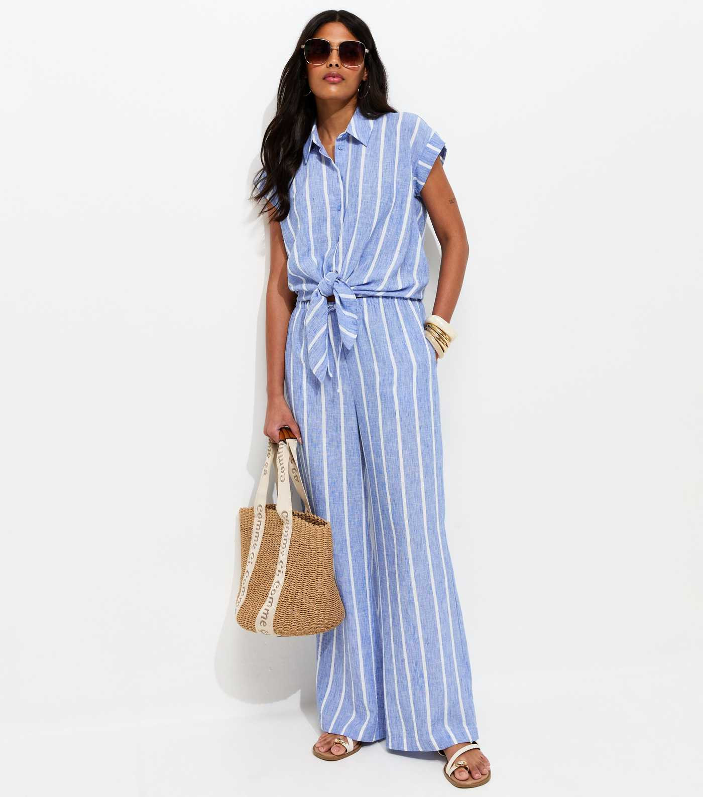Blue Striped Drawstring Wide Leg Trousers | New Look | New Look (UK)
