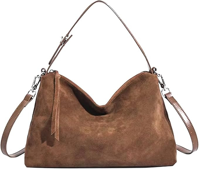 CUXVA Suede Tote Bags for Women Genuine Leather, Suede Purse Suede Handbag Vintage Suede Slouchy ... | Amazon (US)