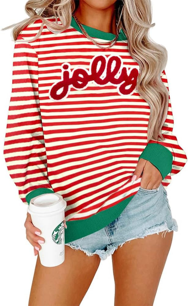 ASTANFY Christmas Sequins Sweatshirts Women Jolly Glitter Patch Crewneck Sweater Xmas Long Sleeve... | Amazon (US)