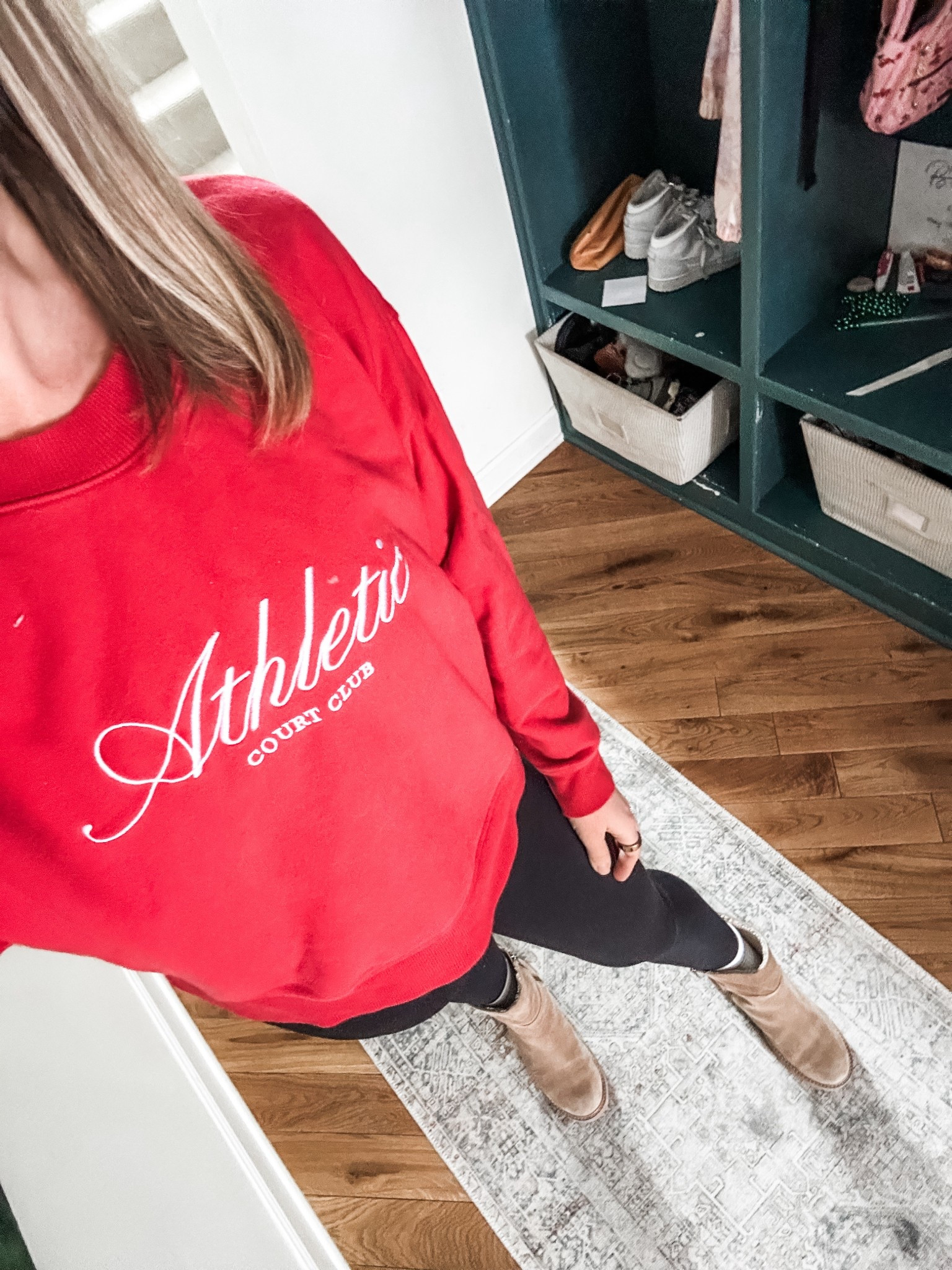 Uniform: leggings, oversized sweatshirt, boots. What am I missing? 
Sized up to a medium in this sweater! 

#LTKSeasonal #LTKdayinmylife #LTKmomlife