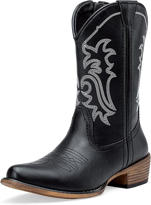 Jeossy Women's Cowboy Boots, Western Cowgirl Mid-Calf Pull on Round Toe Embroidered Country Boots... | Amazon (US)