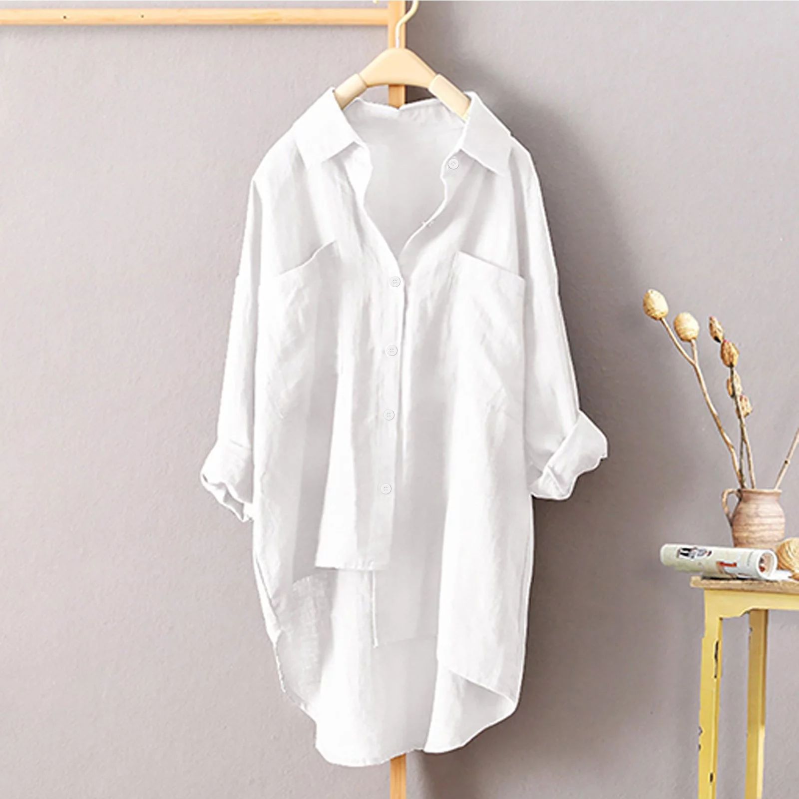 Dtydtpe 2024 Clearance Sales, White Button Down Shirt Women, Women Cotton Solid Long Sleeve Shirt... | Walmart (US)