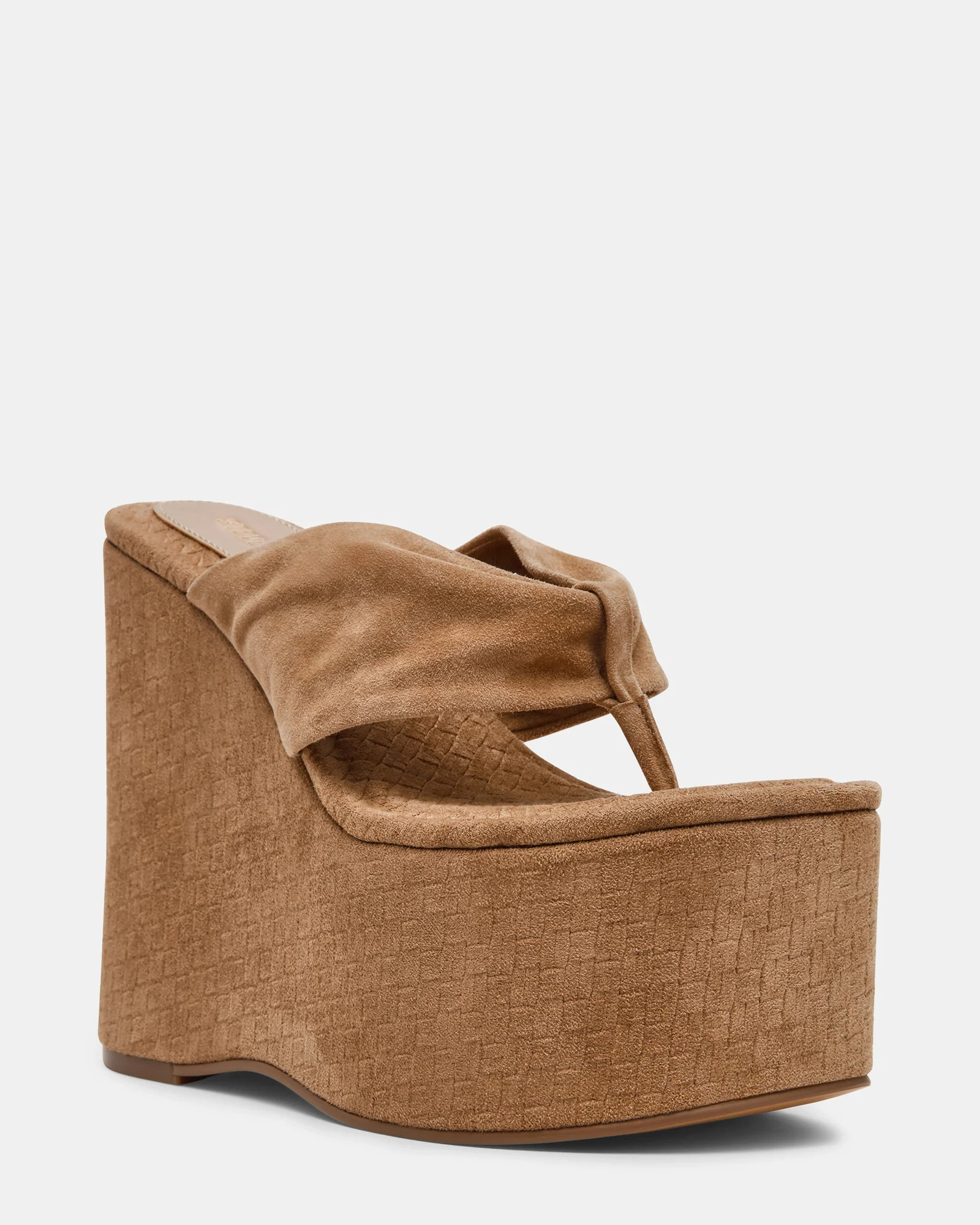 SAUCY Taupe Suede Thong Platform Wedge Women's Sandal | Steve Madden (US)