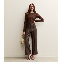 Women's Dark Brown Faux Leather Wide Leg Trousers New Look | New Look (UK)