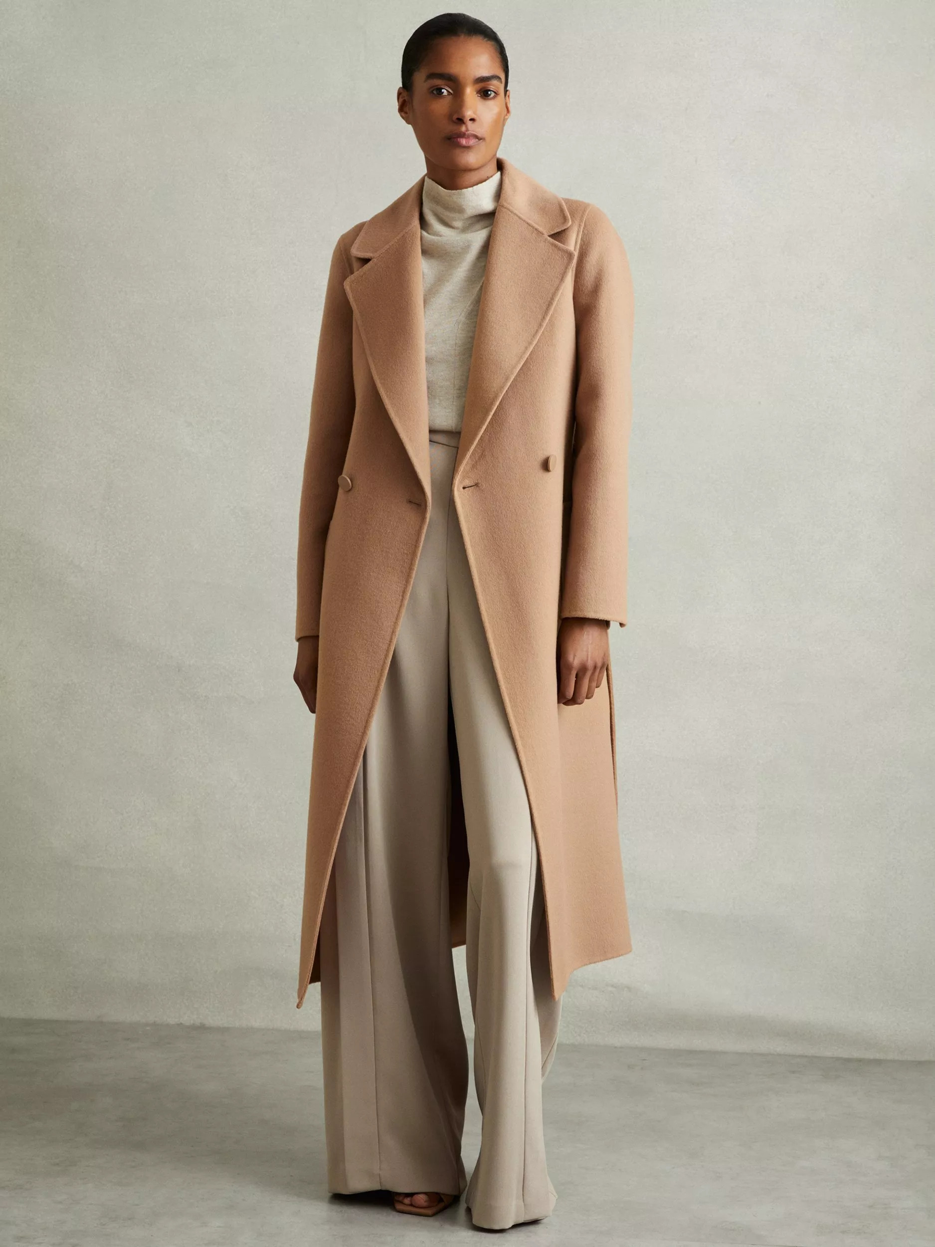 Reiss Lucia Double Breasted Wool Blend Coat, Light Camel | John Lewis (UK)