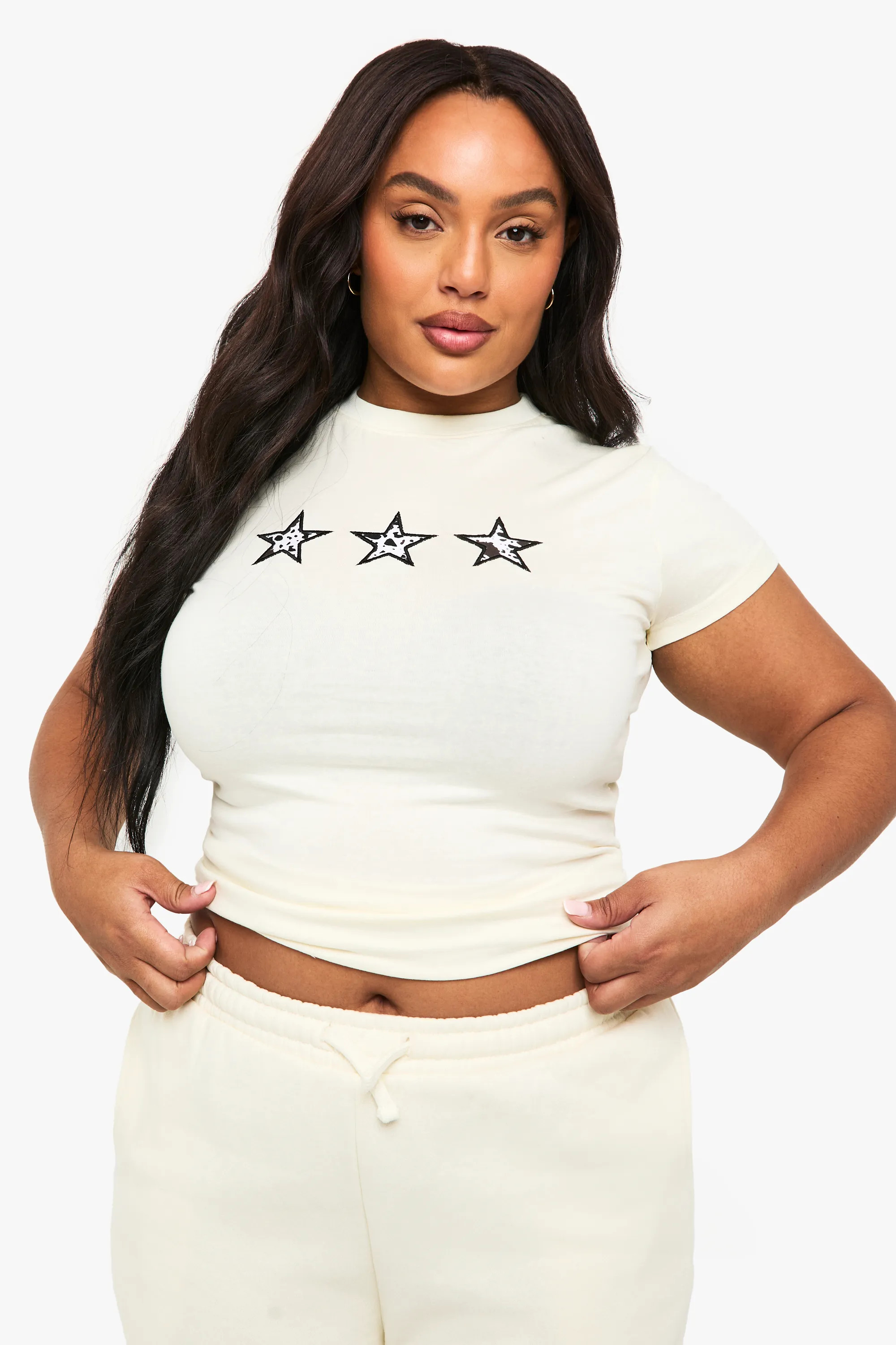 Tops | PLUS COW PRINT STAR ICON FITTED TOP | boohoo | Debenhams UK