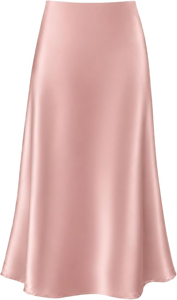 2026 Women's Satin Midi Skirt Elastic High Waisted A Line Spring Summer Flowy Silk Long Skirts fo... | Amazon (US)