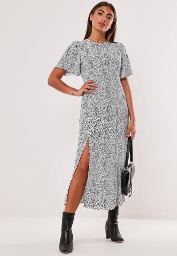 White Dalmatian Print Flutter Sleeve Midi Dress | Missguided (US & CA)