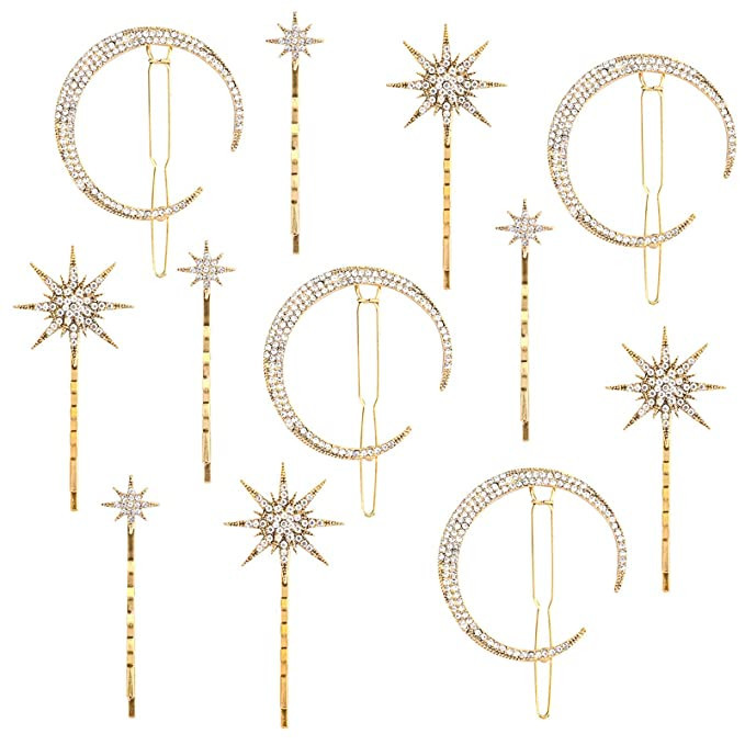 Hedume 12 Pack Stars and Moon Hair Clips, Vintage Rhinestone Hair Pin, Metal Alloy Diamond-studde... | Amazon (US)