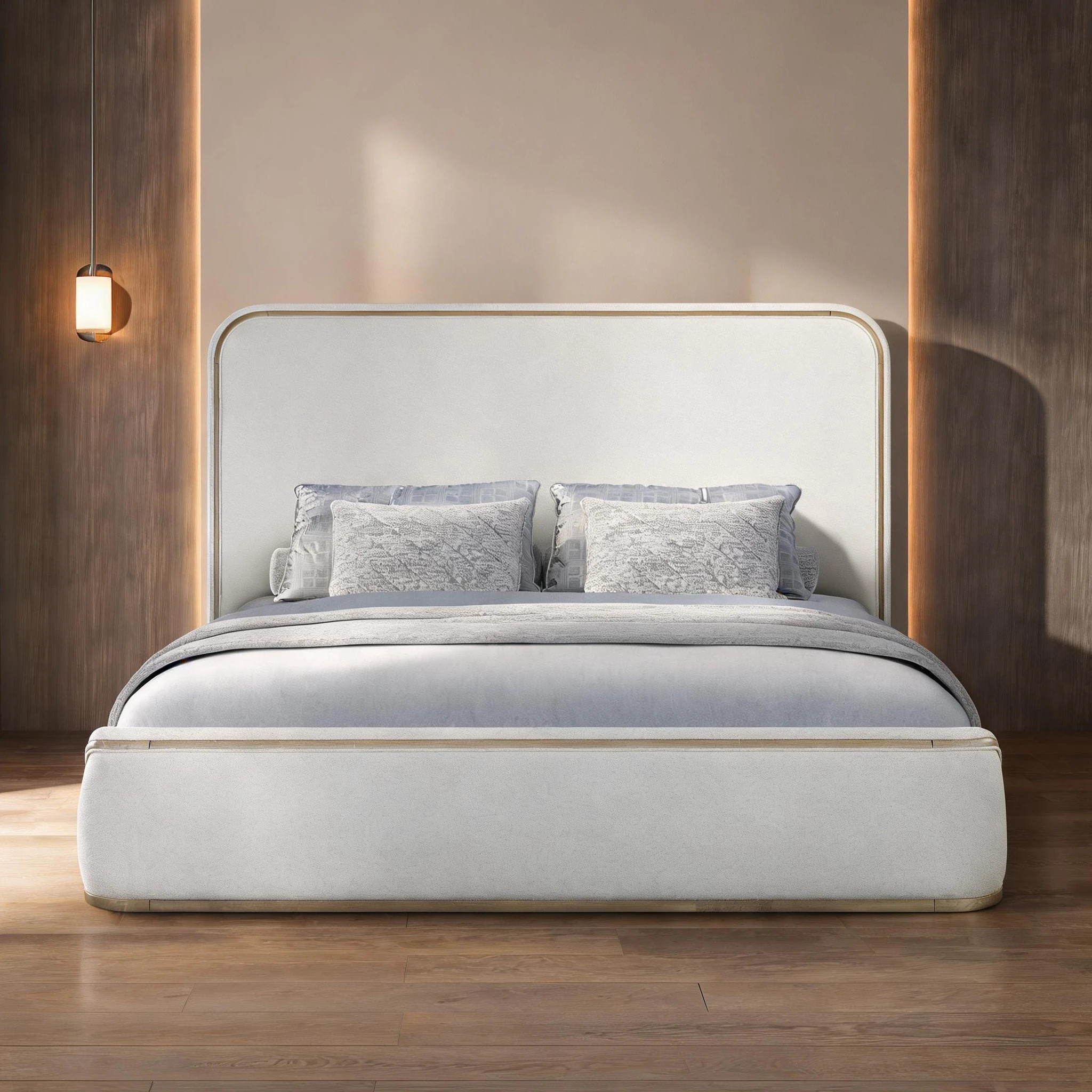 SunJet King Upholstered Bed with Rounded Silhouette in White Finish Low-Profile Frame for Contemporary Bedrooms one_size | 6PYM5UOW4E7G | Lowe's
