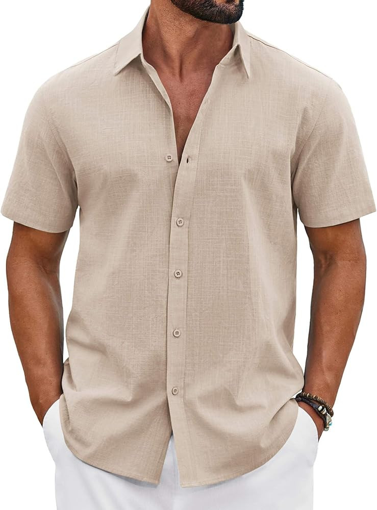 COOFANDY Mens Button Down Shirts Short Sleeve Casual Shirt Cotton Summer Beach Linen Wedding Shir... | Amazon (US)