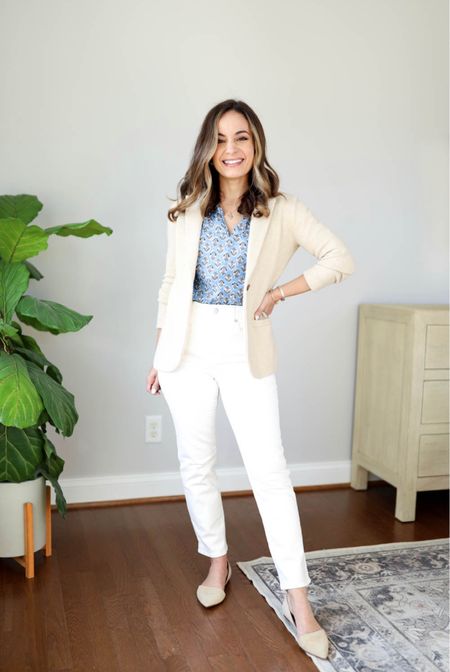 Sweater blazer outfits 

Blazer petite xxs (size up for more room
In the sleeves) 
Top petite xxs 
Jeans petite 24 
Shoes tts 

#LTKworkwear #LTKstyletip #LTKFind