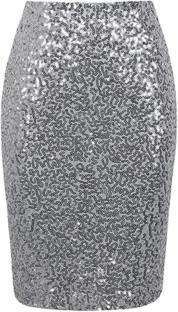 Women Sequin Midi Skirt High Waist Solid Cocktail Party Dazzling Skirts Slim Pencil Skirt | Amazon (US)