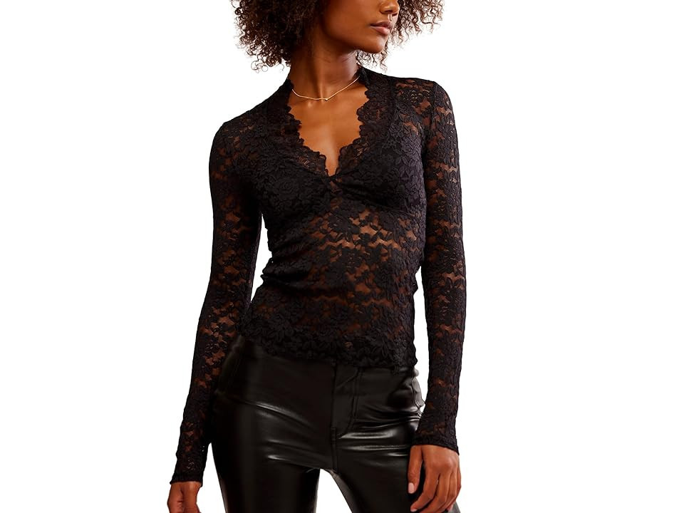 Free People All Day Lace Long Sleeve Women's Clothing Black : XL (Women's 14), Lace/Nylon | Zappos