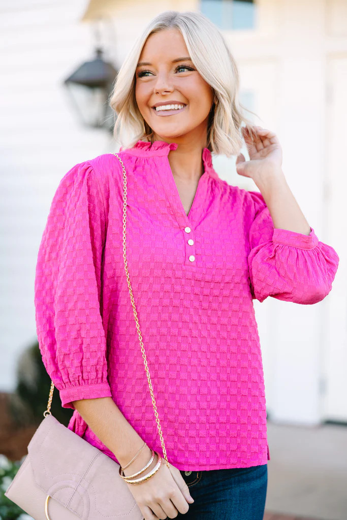 All Up To You Hot Pink Textured Blouse | The Mint Julep Boutique