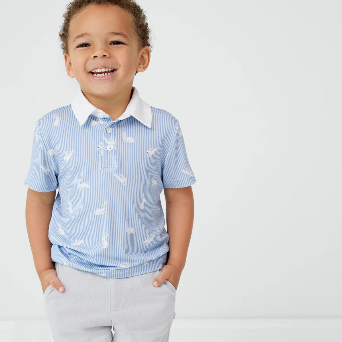 Bunny Stripe Polo Shirt | Little Sleepies