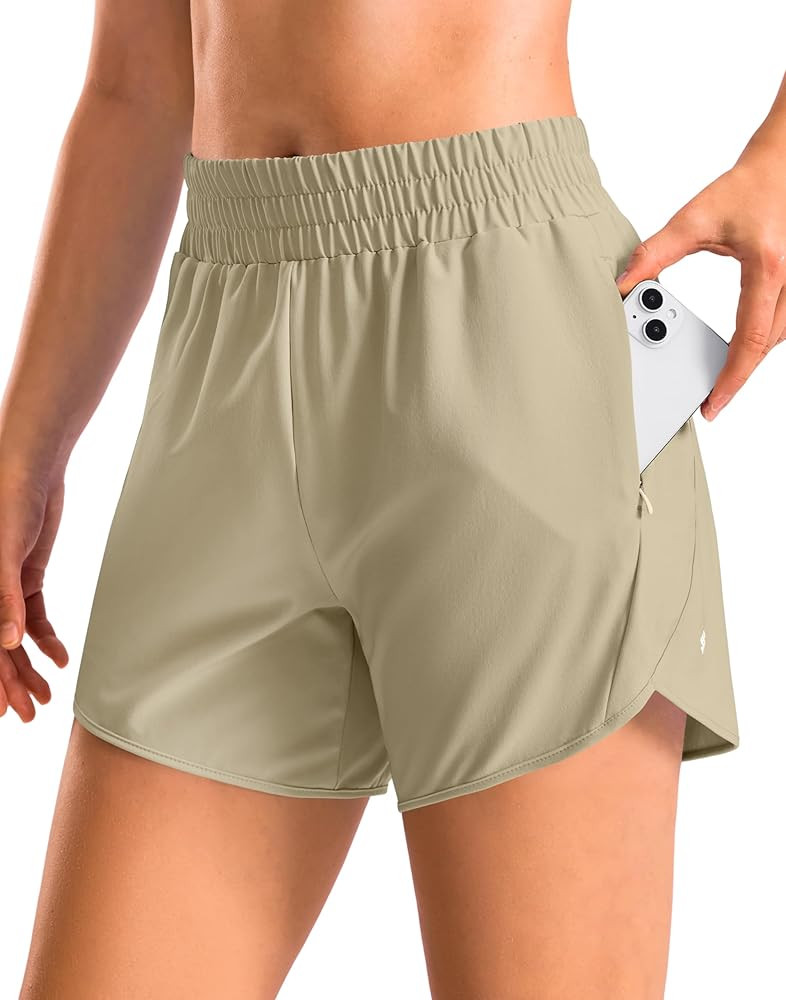 Soothfeel Women's 5" Running Athletic Shorts with Zipper Pockets Quick Dry High Waisted Workout S... | Amazon (US)
