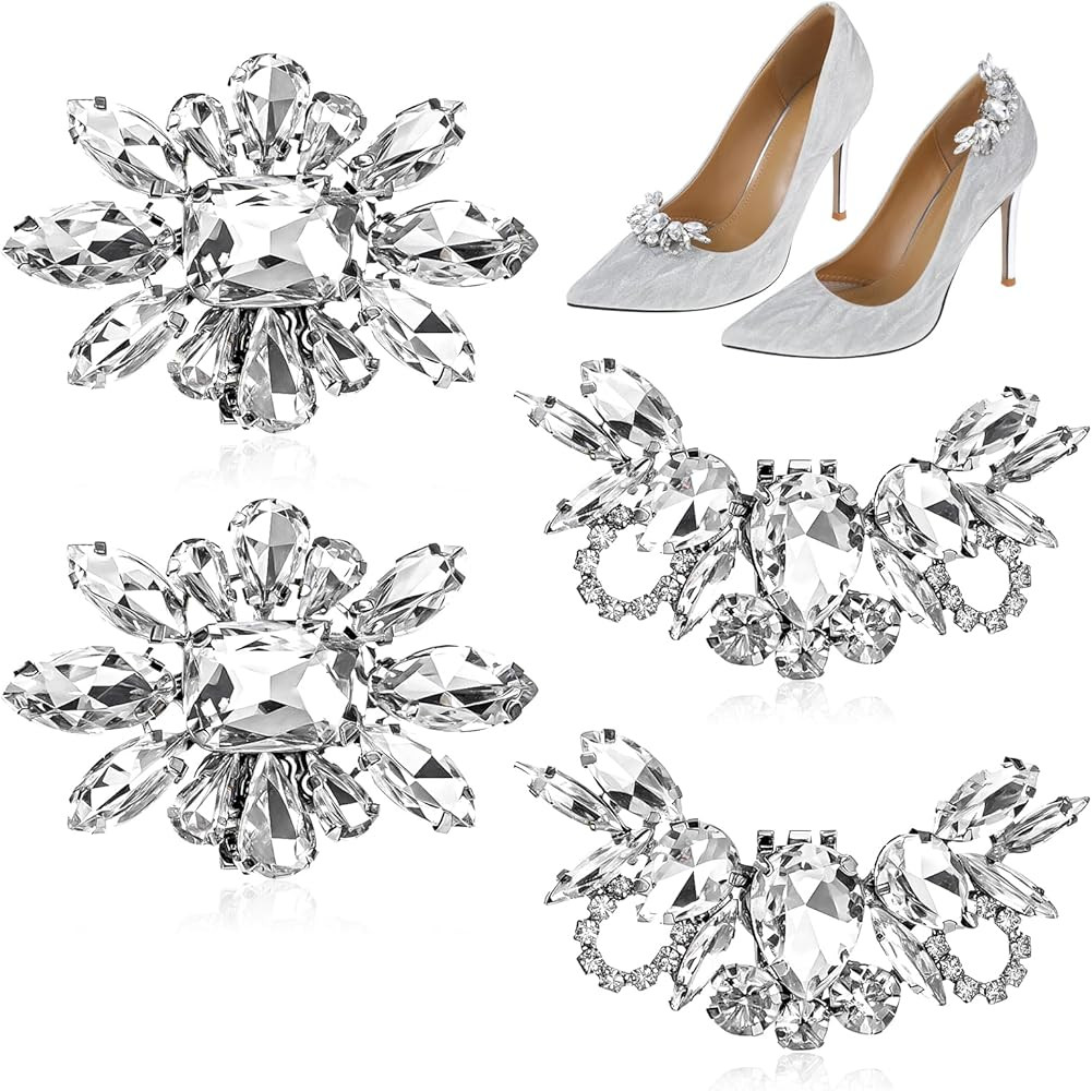 4 Pcs Rhinestone Wedding Shoe Clips, Elegant Rhinestone Shoe Charms, Detachable Fashion Womens Cr... | Amazon (US)