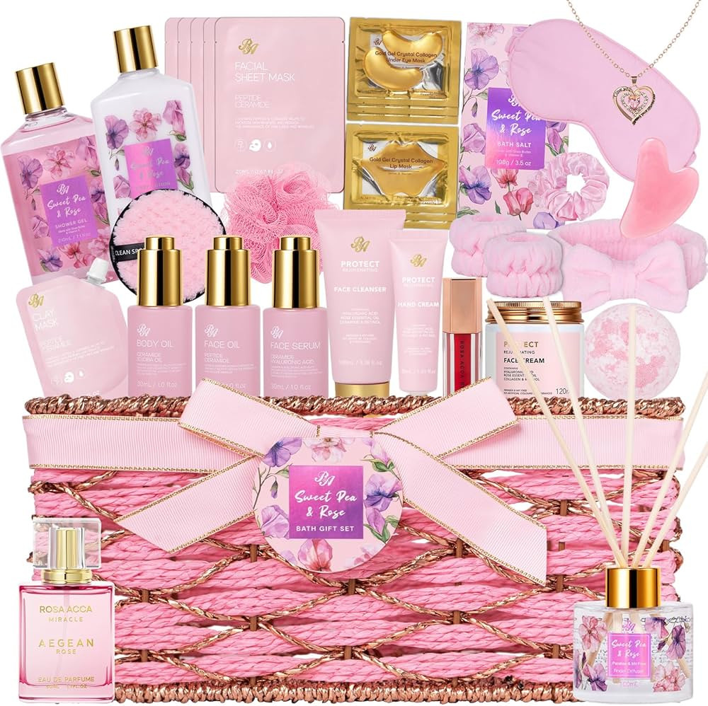 35 Pcs Valentines Day Gifts Basket for Women, Rose Bath and Body Gift, Facial Skin Care Set, Self... | Amazon (US)