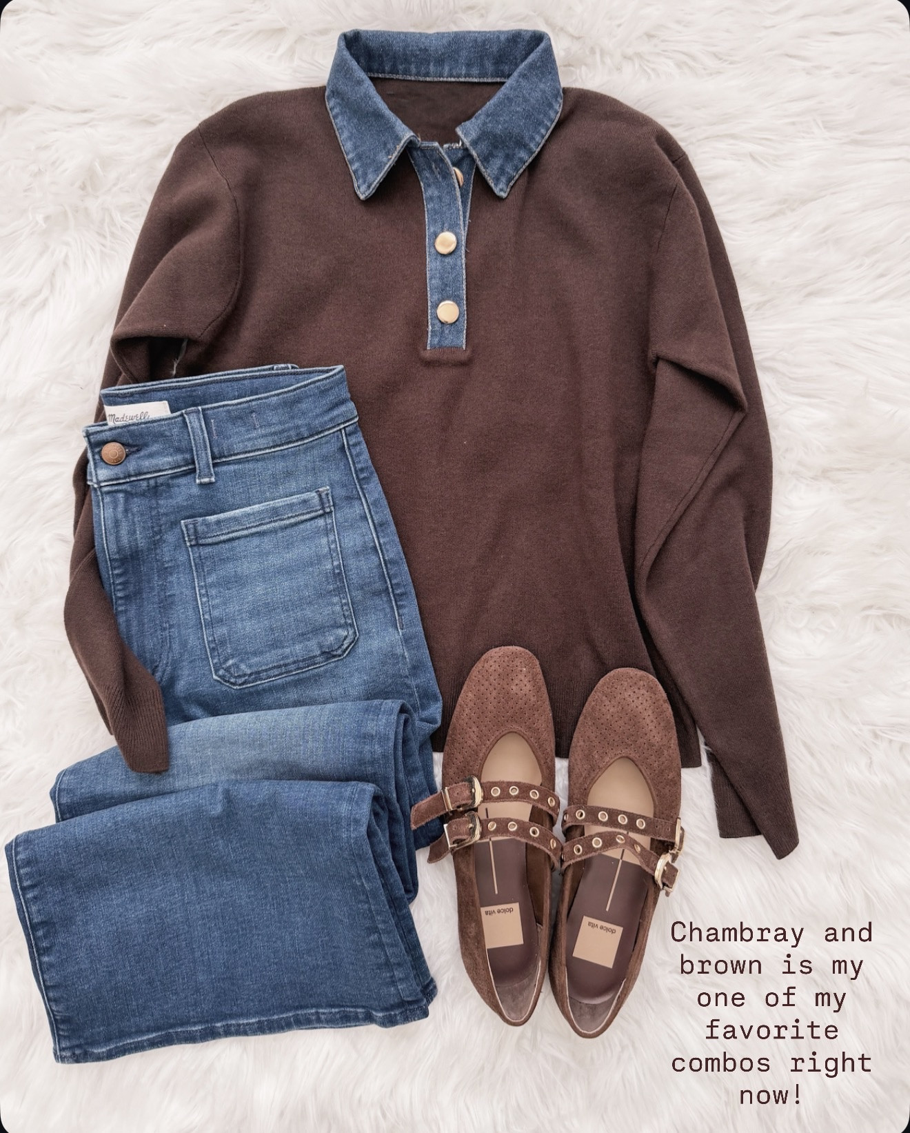 This brown pullover with the chambray collar has been such a go to lately, especially with classic denim and neutral flats for an easy everyday look. The mix of soft blue and warm brown always feels timeless.

brown and chambray outfit women, casual spring outfit with jeans, brown sweater outfit ideas women, everyday neutral outfit women, classic flats with denim outfit, spring casual wardrobe staples women, blue and brown color combo outfit, comfy chic spring outfits women

#LTKOver40 #LTKootd #LTKdayinmylife