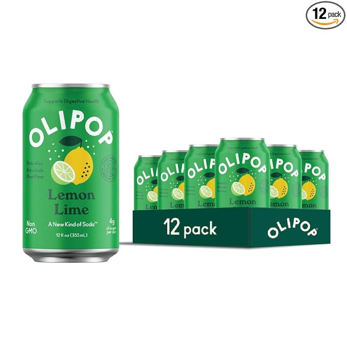 OLIPOP Prebiotic Soda Pop, Lemon Lime, Prebiotics, Botanicals, Plant Fiber, 12 fl oz (12 Cans) | Amazon (US)