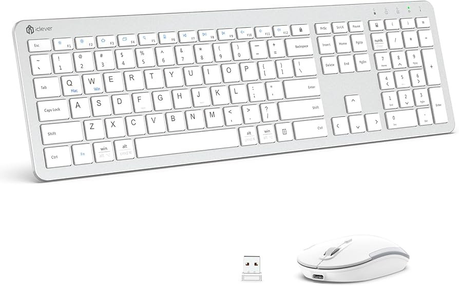 iClever Wireless Keyboard and Mouse, GK08 White Keyboard Mouse Combo, Ergonomic, Quiet, Full Size... | Amazon (US)