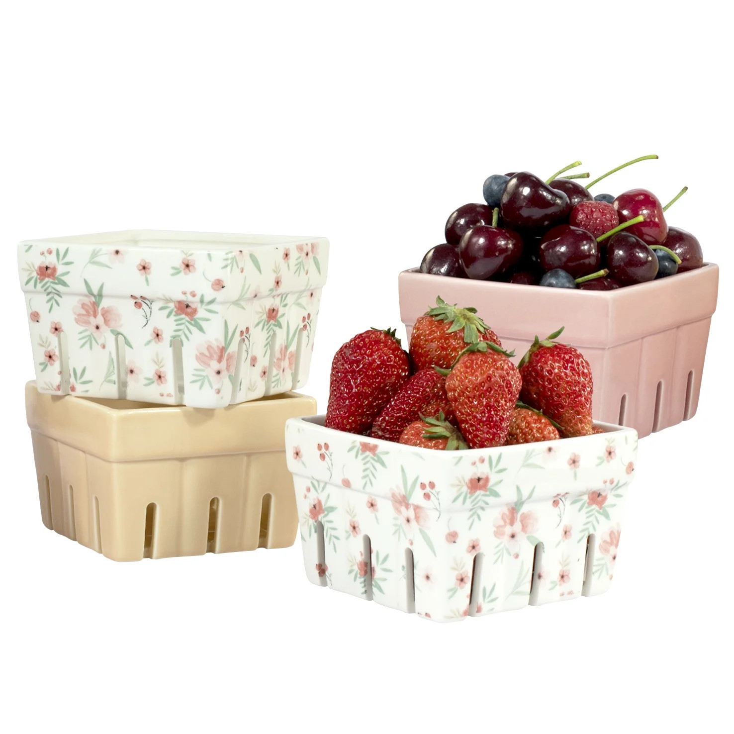 Sunlit Ceramic Berry Basket, Farmhouse Fruit Bowl Container for Fruit & Vegetables, Farmers Marke... | Walmart (US)