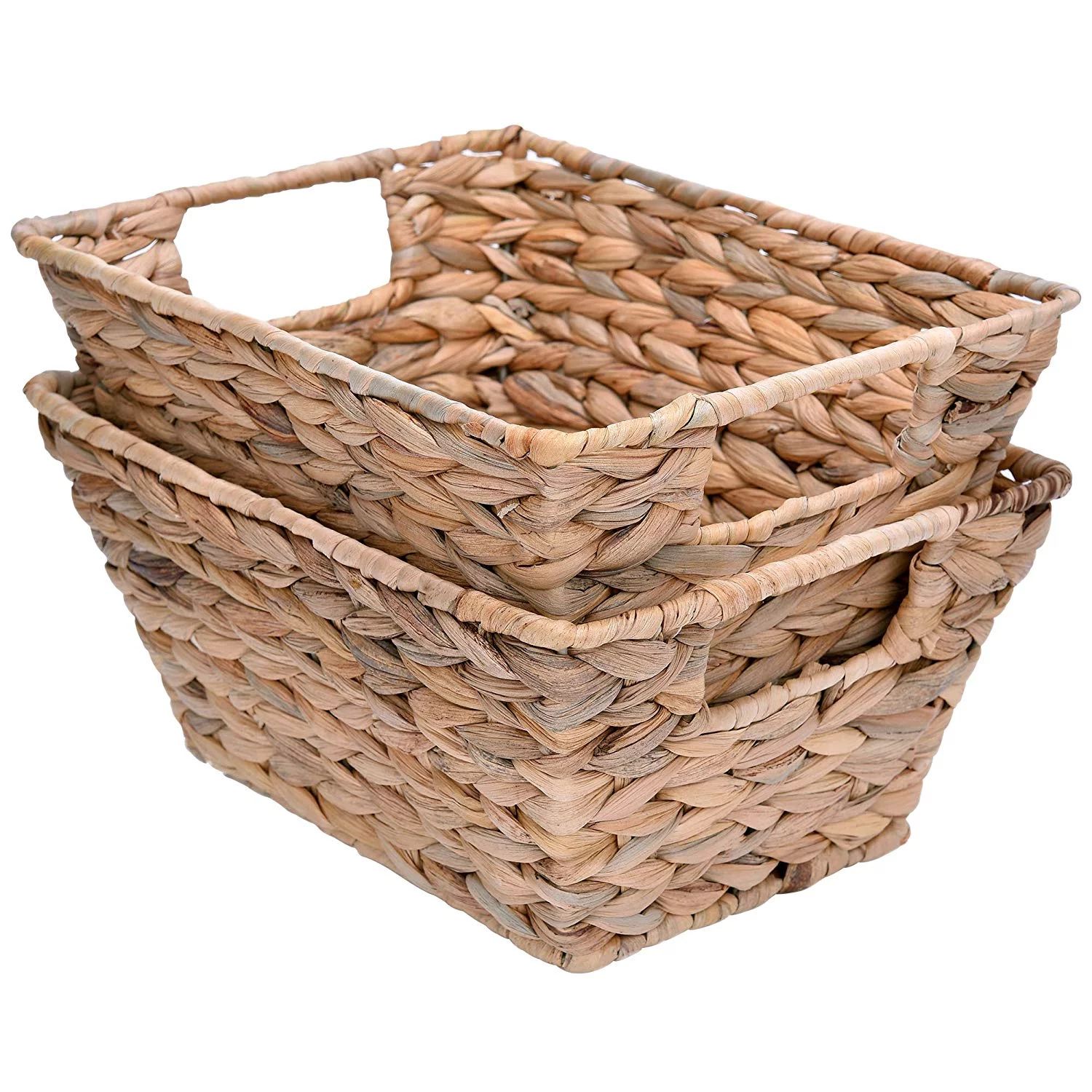 Water Hyacinth Storage Baskets, Woven Baskets with Insert Handles, 12” x 9” x 5.7”, 2-Pack | Walmart (US)