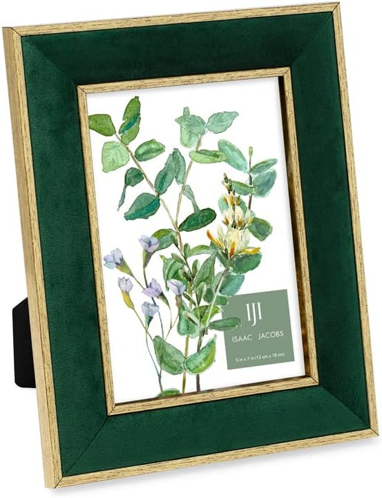 Isaac Jacobs 5x7 Green Velvet Picture Frame with Metallic Gold Double Border, Photo Frame, Horizo... | Amazon (US)