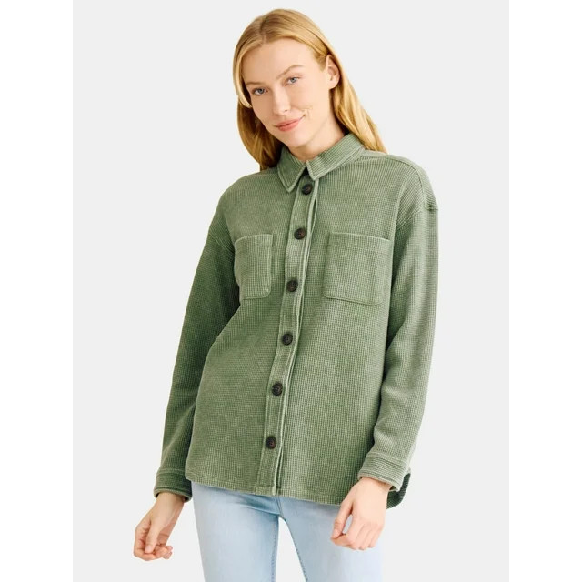Time and Tru Women’s Knit Shacket with Long Sleeves, Sizes XS-XXXL - Walmart.com | Walmart (US)