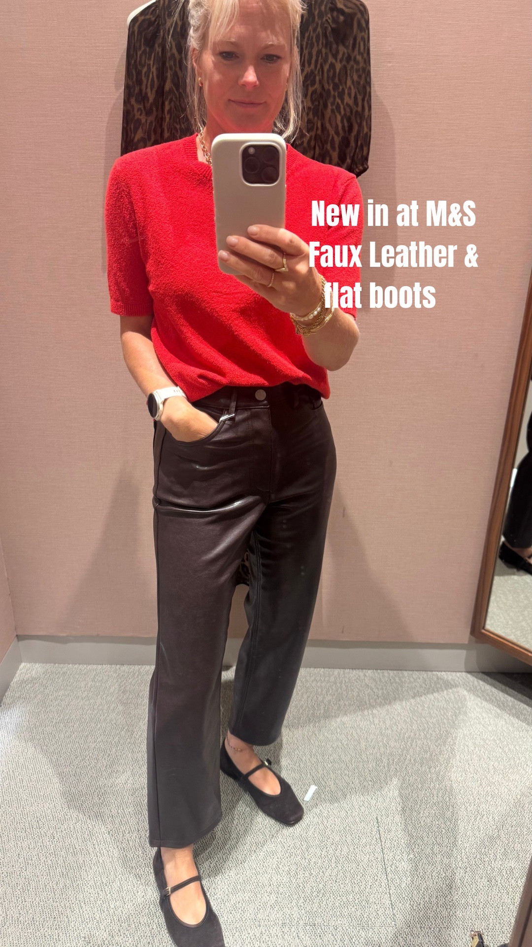 So excited to find these trousers. So gorgeous in the faux leather chocolate colour. A faux leather trouser is a go to for me for going out as well as day time looks. 
They call them dark burgundy but I thought they were more brown! 

Wearing short but they do come in other lengths. 

Lovely cotton blend knit which comes in other cols and some very lovely flat boots. The wine colour is more or less sold out I’m afraid online but is in stores. 

Autumn outfits 
Autumn footwear 
Boots

#LTKautumn #LTKshoes #LTKdatenight