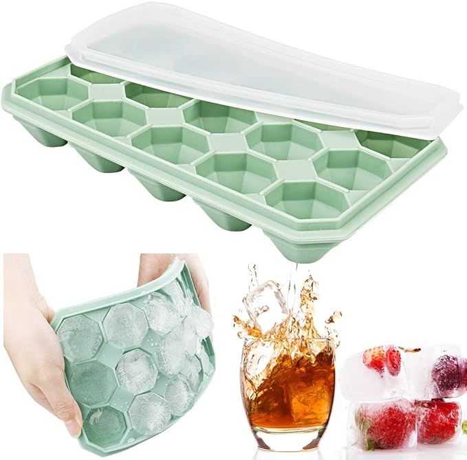 Onarway Ice Cube Tray Silicone with Non-Spill Lid, Easy to Release Ice Cube, Water Block Line Des... | Amazon (UK)