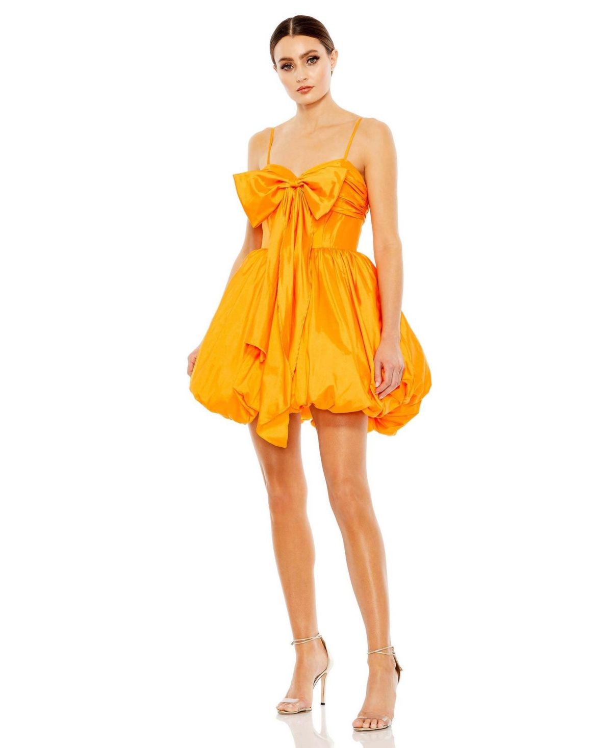 Mac Duggal Women's Spaghetti Strap Center Bow Balloon Mini Dress - Orange | Macy's