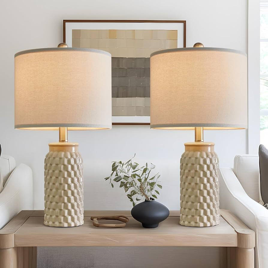 USumkky 20.5" Ceramic Table Lamps Set of 2 - Modern Farmhouse & Boho Style, Bedside Nightstand La... | Amazon (US)
