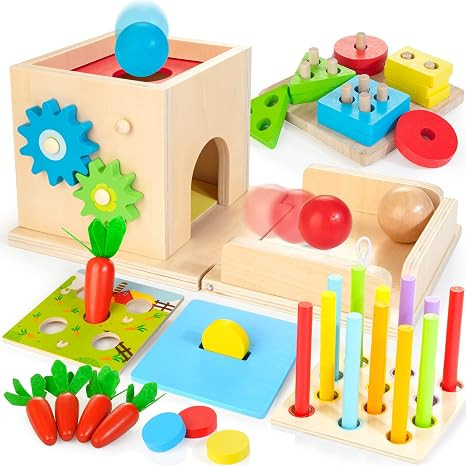 Montessori Toys for 1+ Year Old, 8-in-1 Wooden Play Kit Includes Object Permanent Box, Learning A... | Amazon (US)