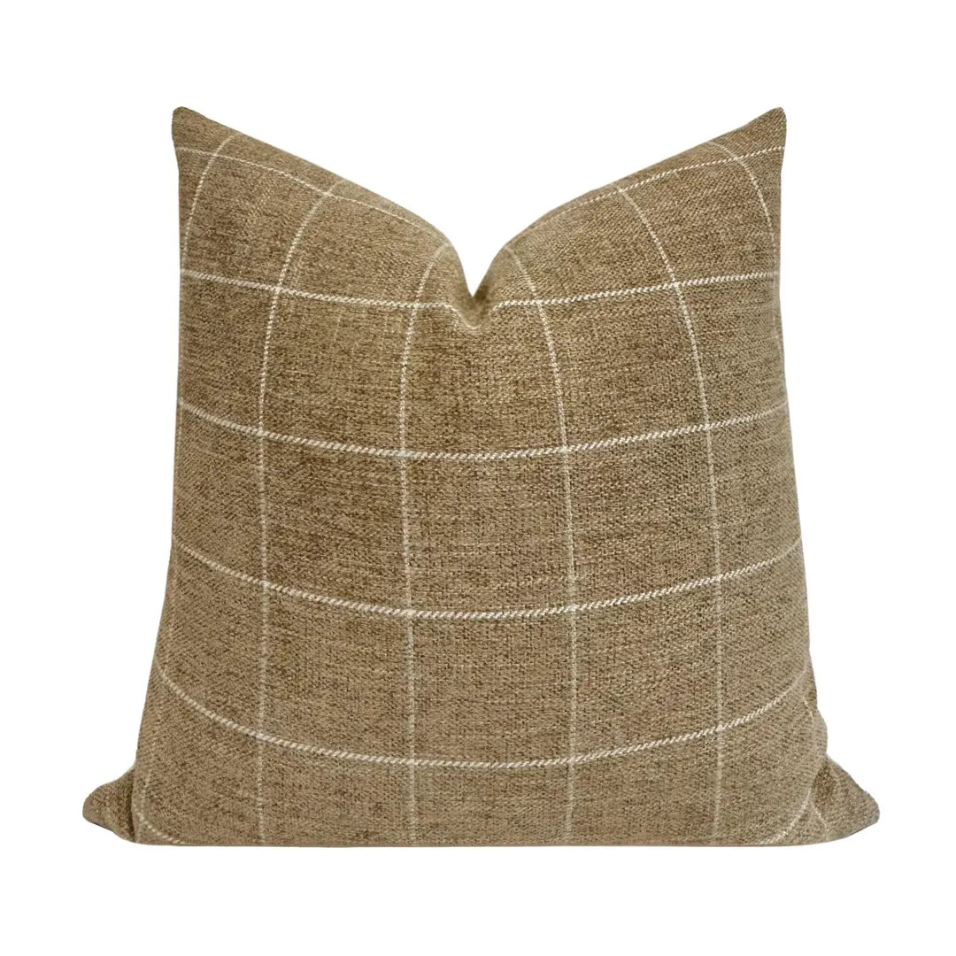 RHETT || Designer Check Pillow Cover, Harvest Wheat Pillow, Window Pane Pillow, Neutral Pillow, S... | Etsy (US)