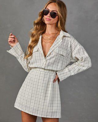 Fresh Edit Plaid Mini Shirt Dress Cream Multi / L | VICI