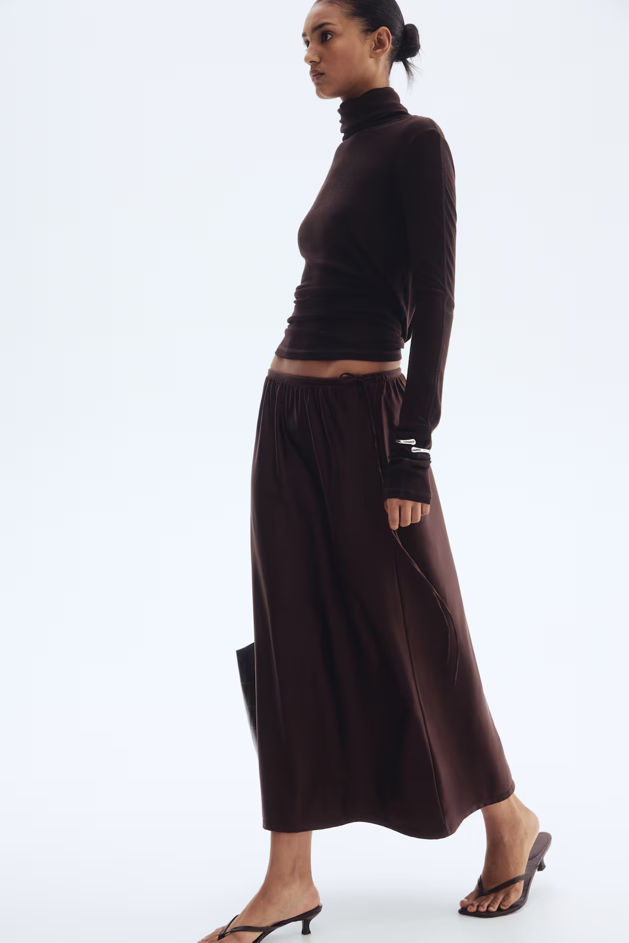 Drawstring-detail skirt - Dark brown - Ladies | H&M GB | H&M (UK, MY, IN, SG, PH, TW, HK)