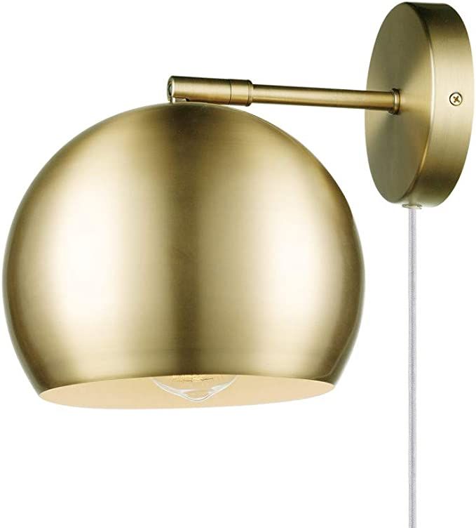 Globe Electric 51577 1-Light Plug-in or Hardwire Wall Sconce, Matte Brass, White Fabric Cord, in-... | Amazon (US)